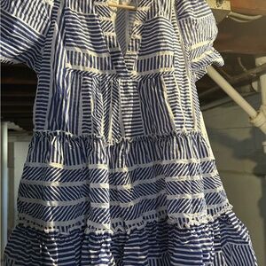 Blue and White Striped Tiered women Dress